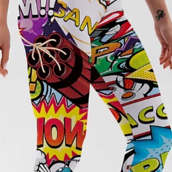 NEW! Anime Cartoon Print Graphics Mid Waist Women's Leggings Yoga Pants Fitness - Picture 5 of 5
